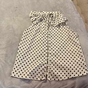 Ruffle neck, button up polka dot tank by Anthropologie